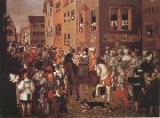 Franz Pforr Entry of Emperor Rudolf of Habsburg into Basel in 1273 (mk22) oil painting on canvas